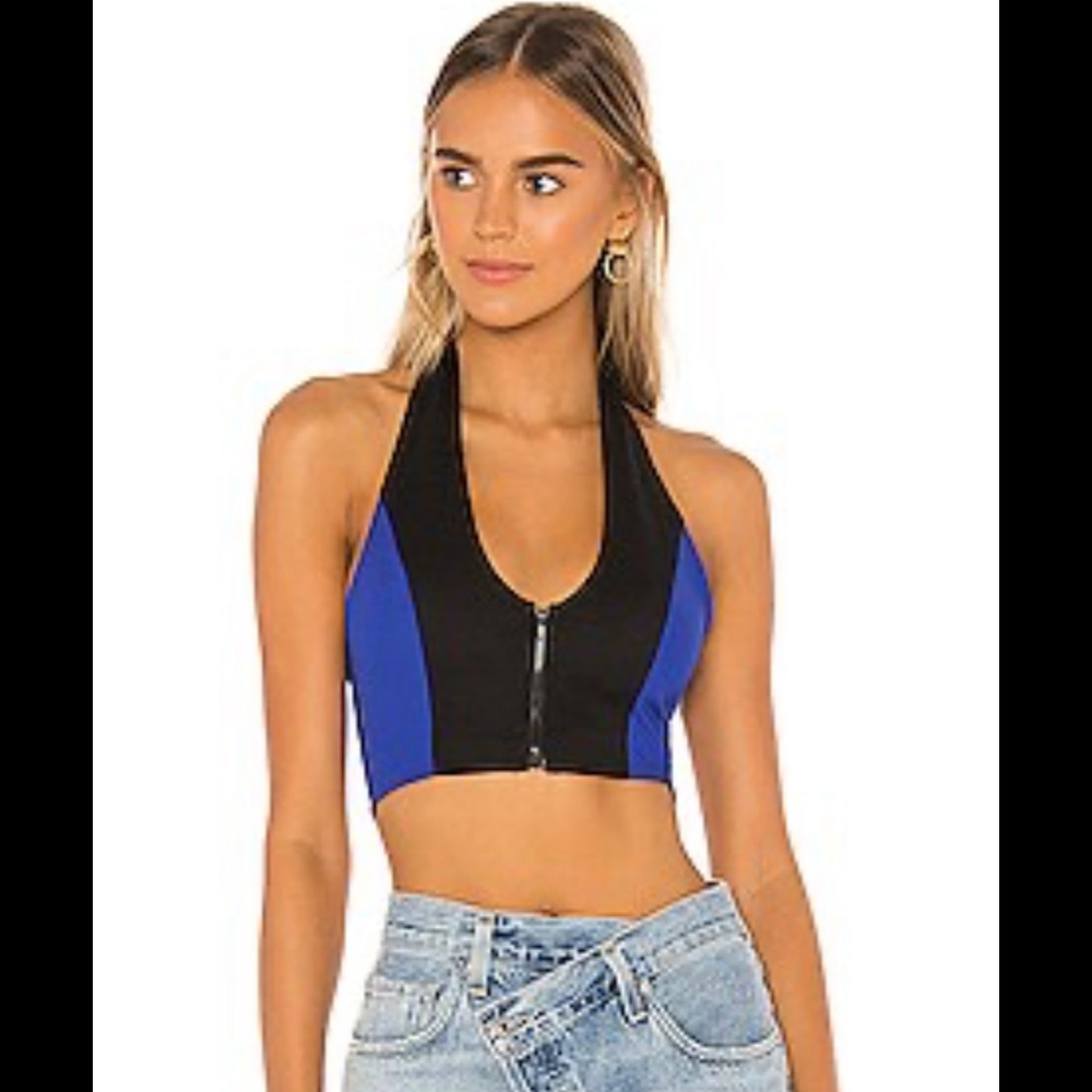 Superdown Dani Zip Front Top in Black & Blue size medium